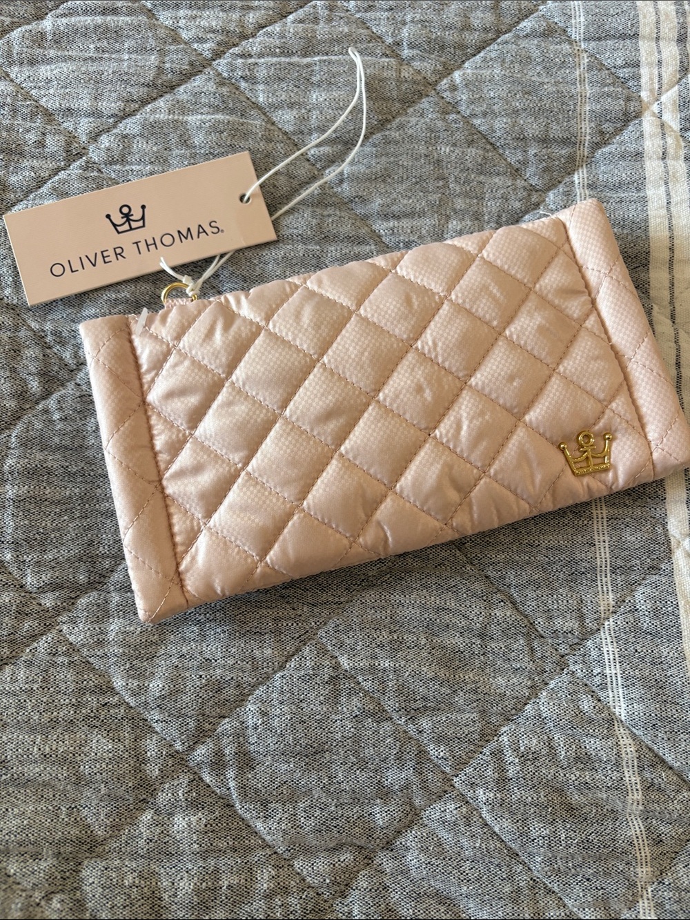 Oliver Thomas Quilted Light Pink Wallet with Gold Crown double glasses holder